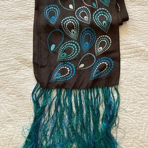 Black and Teal Scarf with Fringe